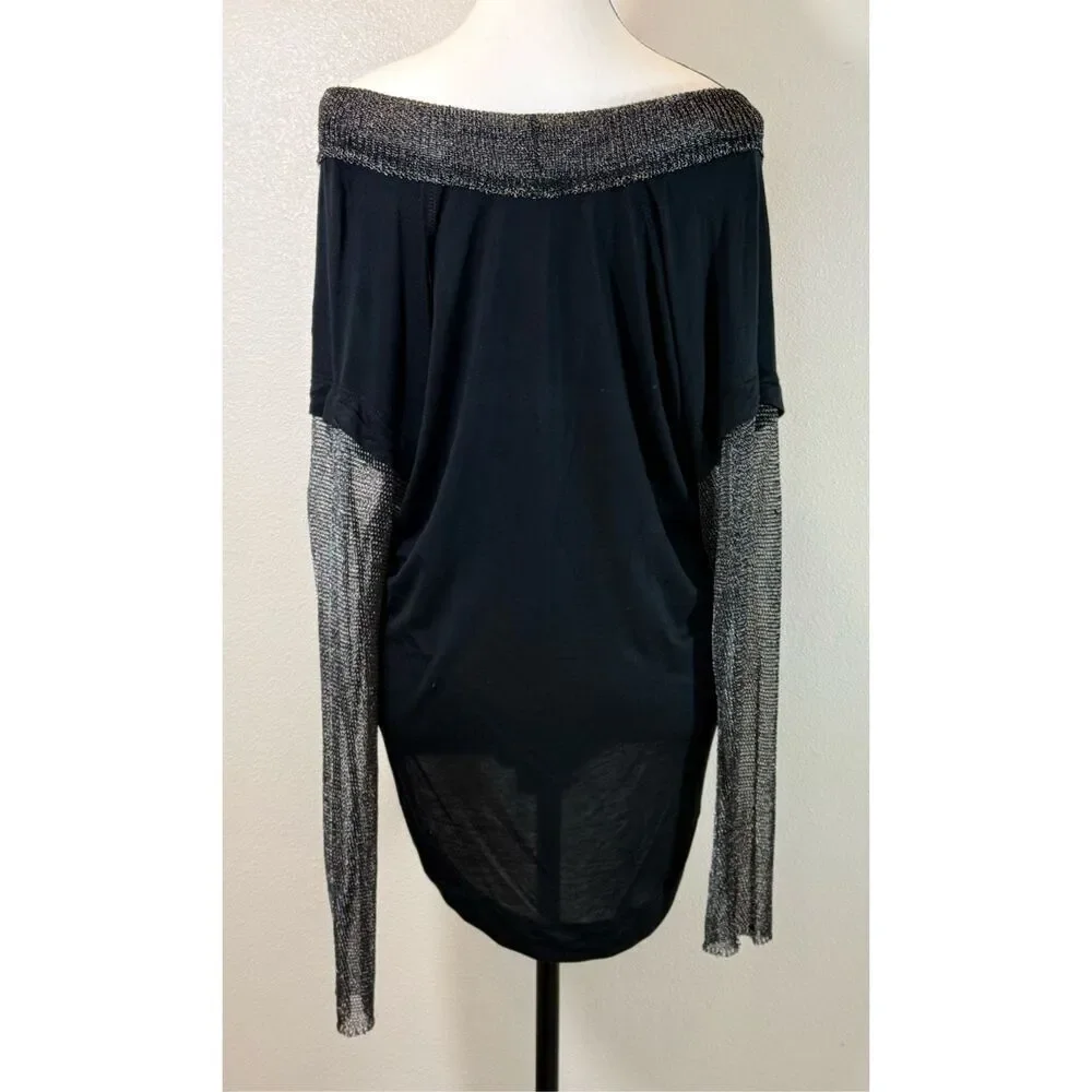 NWT Free People Bit Of Shine Oversized Long Metallic Sleeves Tee Shirt Women's S